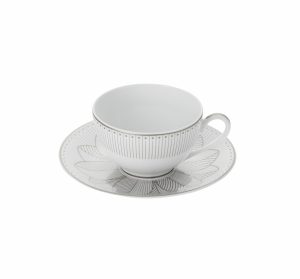 Tea & Coffee Accessories | Set Of 2 Porcelain Tea Cup And Saucers Platinum Finish  Malmaison Impériale Tableware Tea & Coffee Accessories