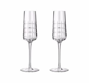 Wine & Water Glasses | Set Of 2 Crystal Champagne Flutes  Graphik Tableware Wine & Water Glasses